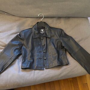 Ox and Bulls Leather Cropped Black Jacket